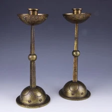 Pair of WMF Art Nouveau bronzed candlesticks Arts & Crafts style German 1910