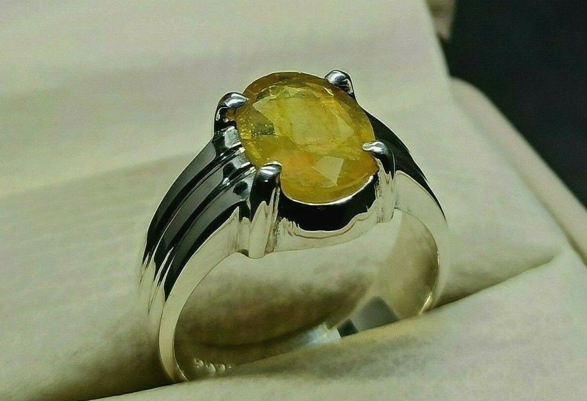 YELLOW SAPPHIRE RING 9.00 CARAT 9.25 Ratti Natural Yellow Sapphire Stone  RING Pukhraj RING Oval Shape Adjustable SILVER Ring For Girl And Women