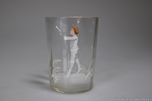 Victorian 4Q 1800s "Mary Gregory” Blown 3 3/4” H Tumbler - Bohemian Made - Picture 3 of 8