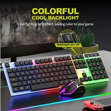 Wired Gaming Keyboard and Mouse Set RGB LED Rainbow Backlit for Computer Desktop