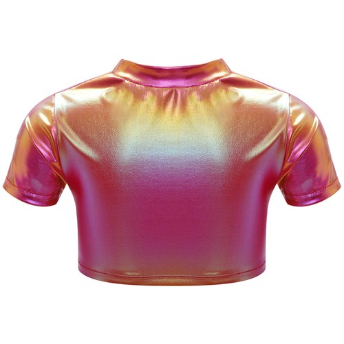 Kids Girls Tee Disco T-shirt Hip Hop Crop Top Party Clubwear Stage Round Neck - Picture 14 of 54