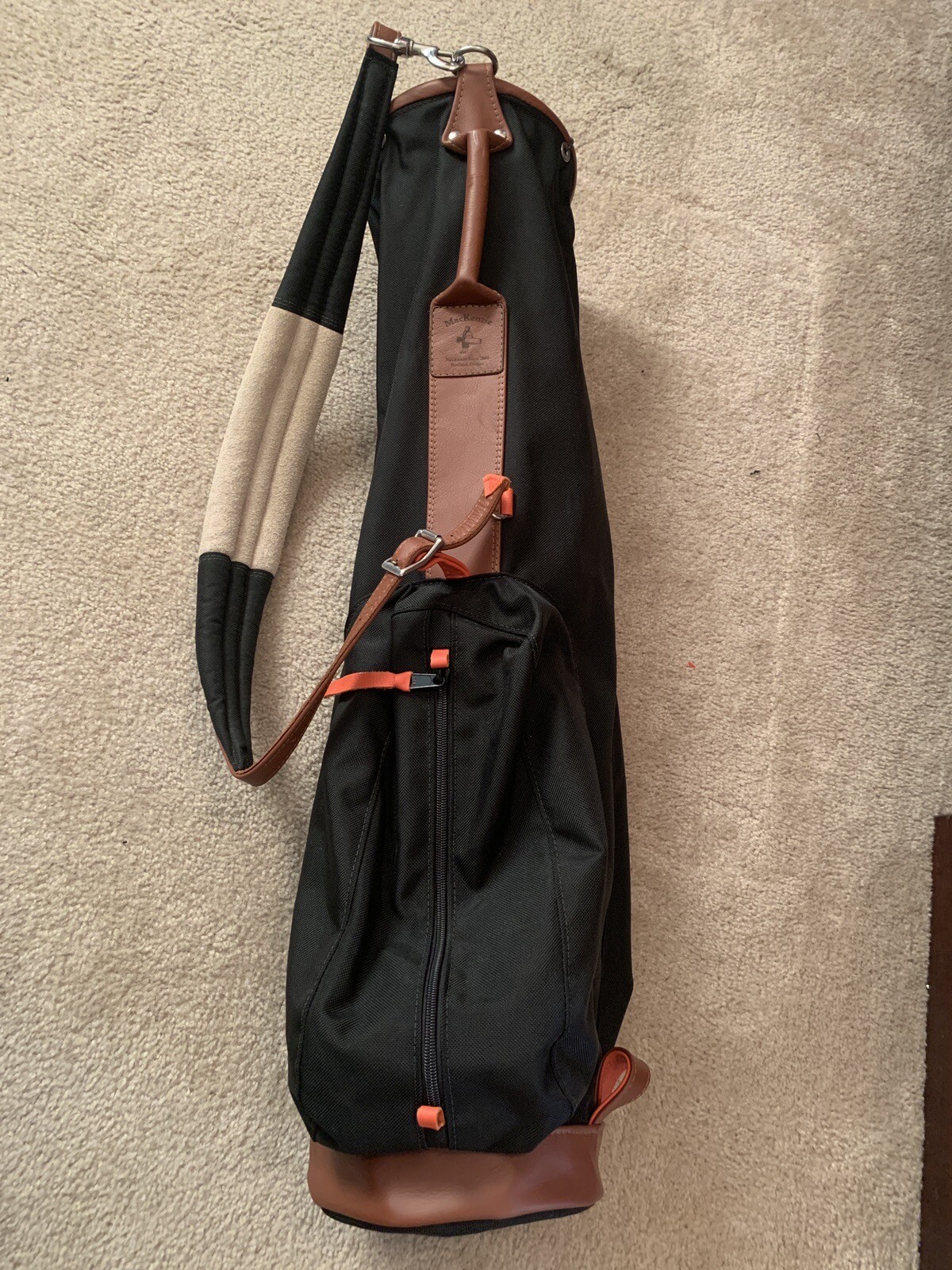MacKenzie Golf Bag With Trestle Sticks Black, Orange and Tan Nylon