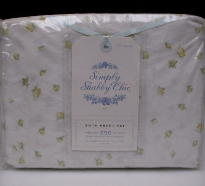 Rachel Simply Shabby Chic FLORIS White Yellow Roses Floral Sheet Set - Twin