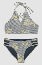 69 O'neill Kid Girl's Green Striped Ren Hi-Neck Two Piece Top Bottom Swimsuit 5