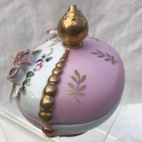 Vtg Porcelain Candy Trinket Dish Pink Roses Gold Pedestal Finial Lid Edwardian - Picture 4 of 14
