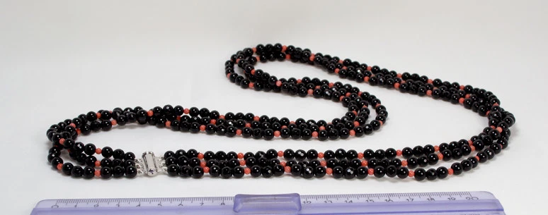 Collar Largo En Plata 925 Con Ónix Facetado Y Coral Sciacca - Agln 0136- - Imagen 3 de 3