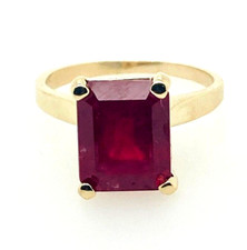 Natural Emerald Cut Ruby Solitaire Ring 14k Yellow Gold 5.20Ct
