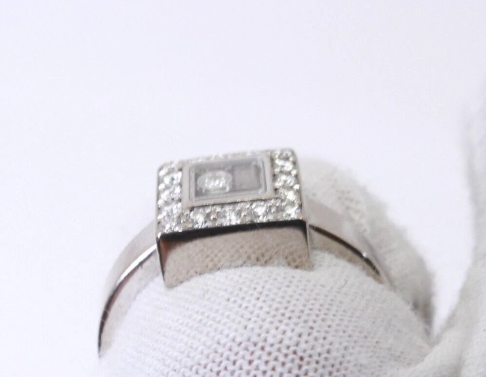 CHOPARD HAPPY RING Square Floating Diamond Ring 18k Real White Gold 750 Size 7.5 Foto 4 de 4
