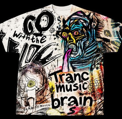 Handgemalt T Shirt Trance Music Brain Go With The Flow