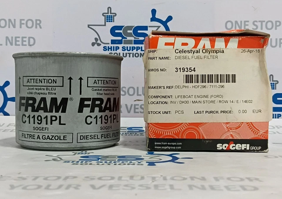 Fram C1191PL Delphi HDF296/7111-296 Diesel Fuel Filter For Lifeboat Engine (Ford - Image 3 of 4