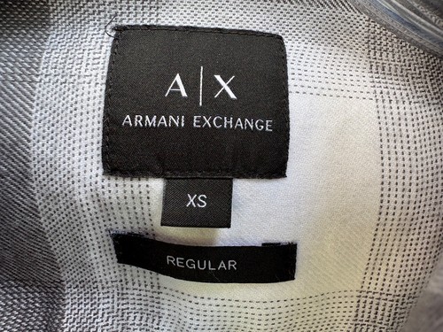 Armani Exchange Shirt Mens XS Extra Small Regular Fit White & Gray Plaid Cotton - Picture 5 of 10