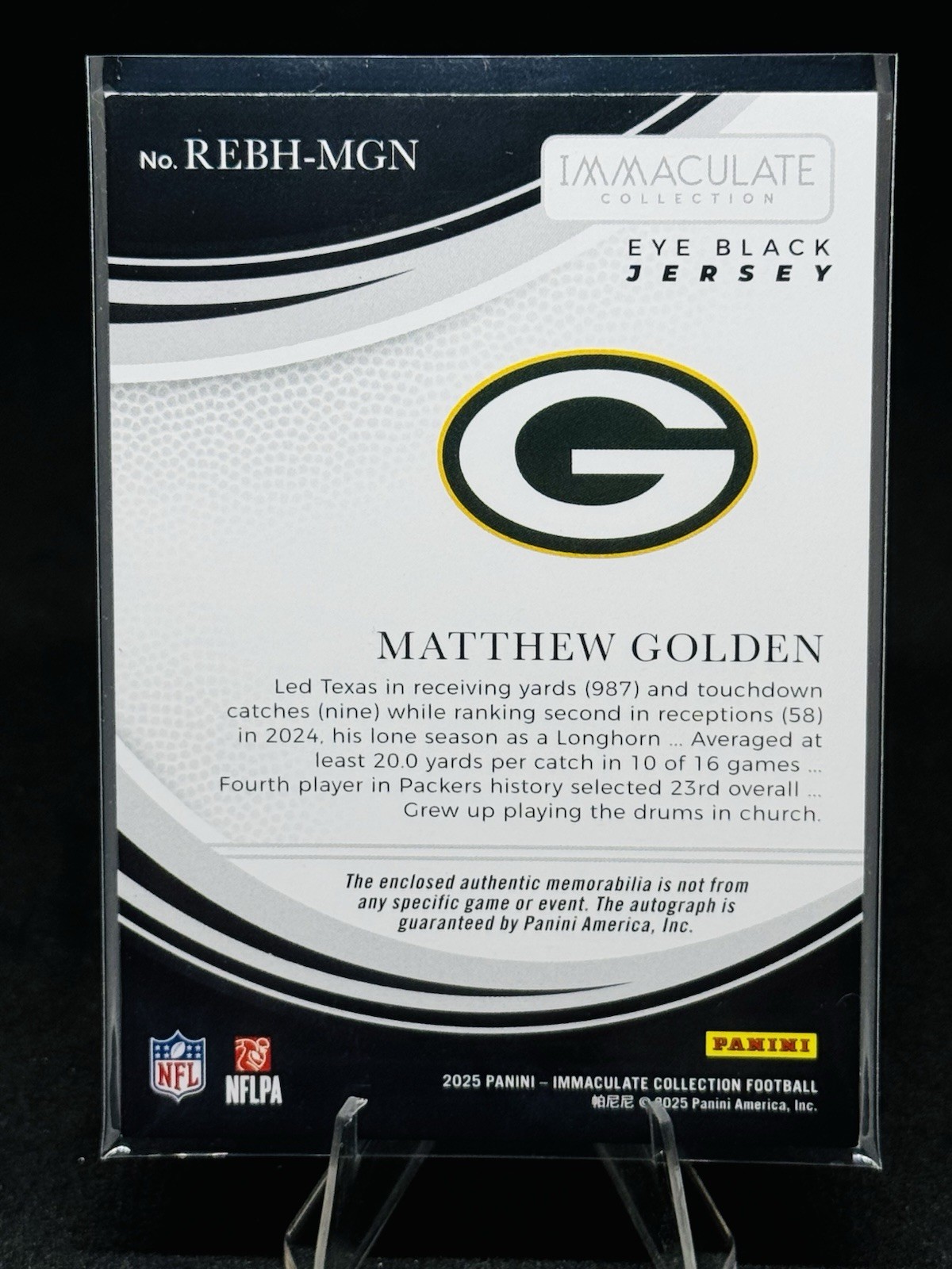 2025 Immaculate Matthew Golden Eye Black Jersey Auto /99 Packers RC view 2
