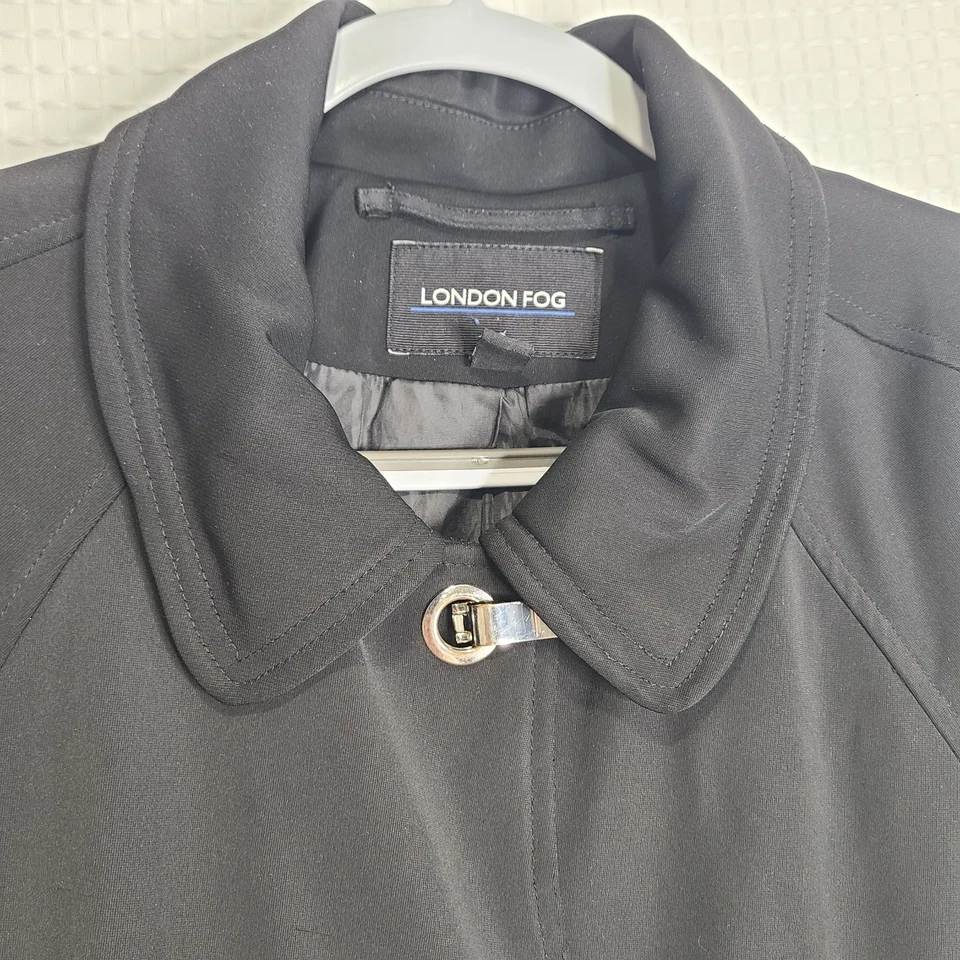 Casaco de chuva London Fog feminino grande preto longo forrado com colarinho (sem capuz) - Imagem 2 de 4