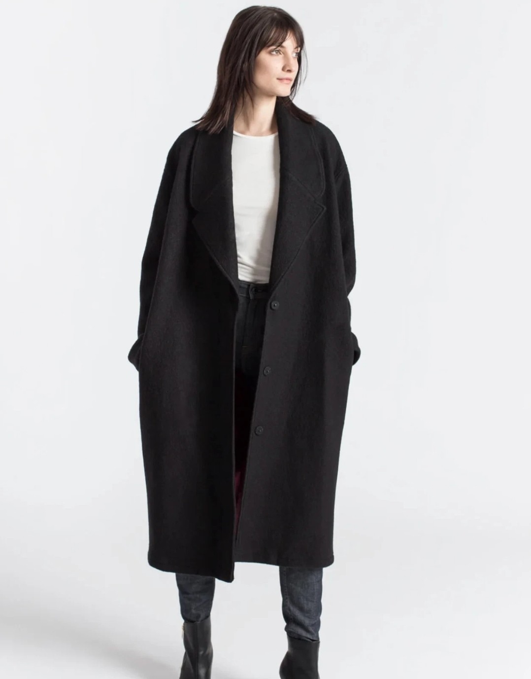 Marcella NYC Elizabeth Italian Wool Black Coat Overcoat Oversized Boxy