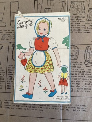 Seltene Original 40er Jahre Economy Design Schnittmuster Stoffpuppe komplett Vintage
