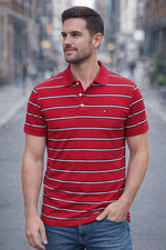 Tommy Hilfiger Men s Polo Shirt Red Striped Classic Short Sleeve Cotton Size XL