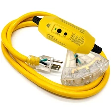 6 ft - GFCI 12 Gauge Heavy Duty Extension Cord - 3 Outlet SJTW - Indoor/Outdo...