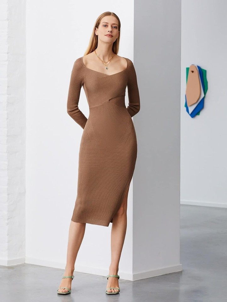 MOTF PREMIUM Rib Knit Midi Dress – Coffee Brown – Size M AU 10