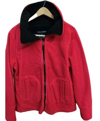 Calvin Klein Womens Zip Fleece Jacket Red Sz L Smartphone Pocket Wireless Access