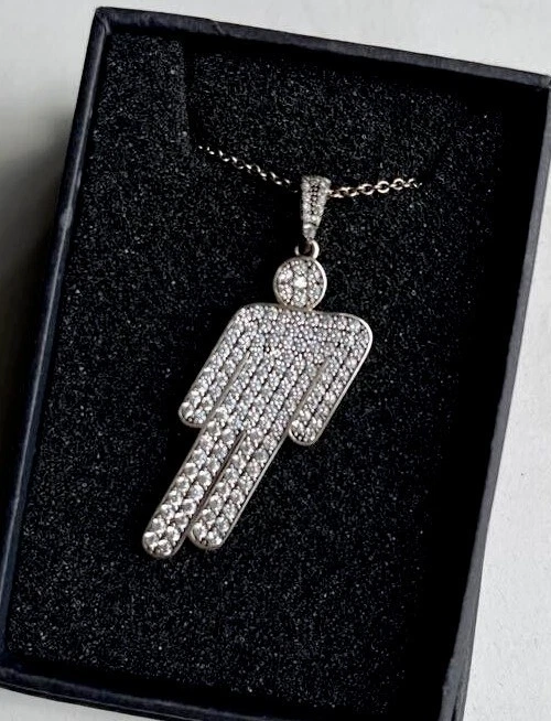 Pingente de prata Billie Eilish folheado a ouro branco 14K diamante simulado redondo 3 quilates - Imagem 3 de 3