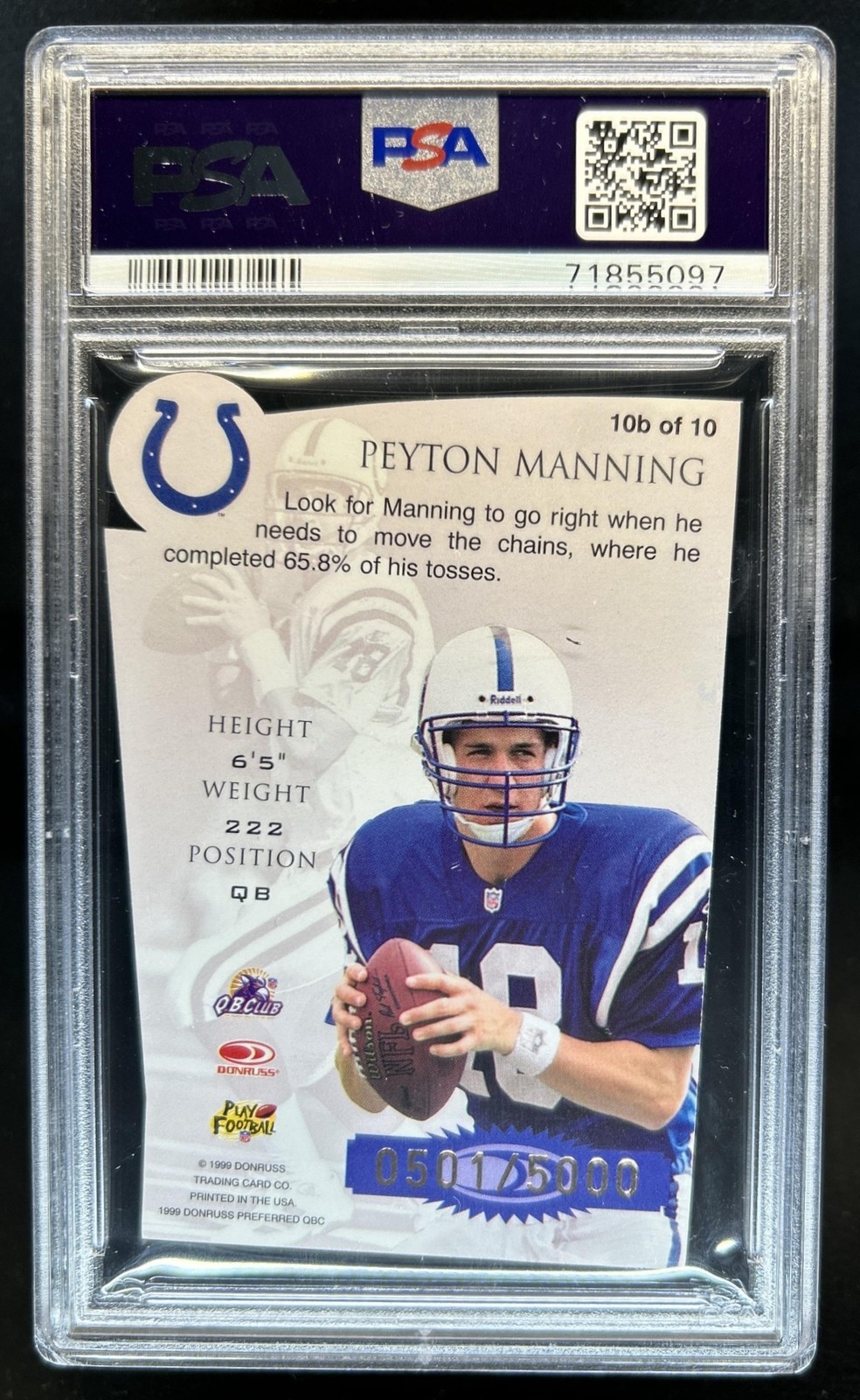 1999 Donruss Preferred QBC Peyton Manning Chain Reaction #/5000 Colts PSA 9 view 2