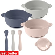 Silicone Baby Feeding Set, 3 Pack Baby Bowls with Suction and 3 Pack Baby Spo...