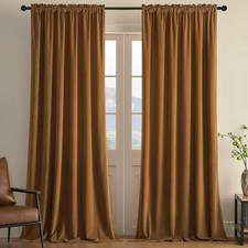 Luxury Camel Brown Velvet Blackout Curtains 84" - 2 Panels, Soft Drapes