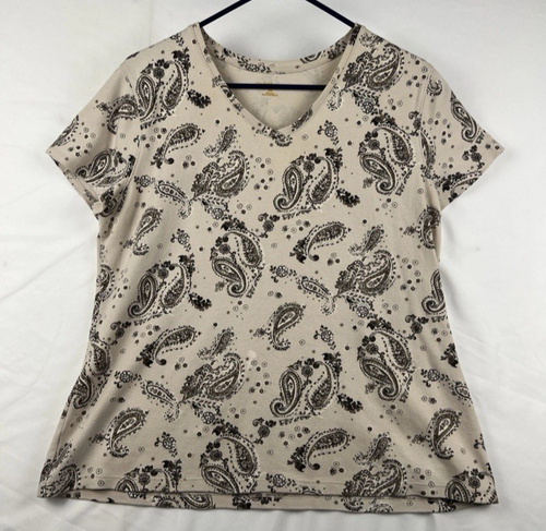 2 Croft & Barrow Shirts Womens XL Short Sleeve V Neck Pullover Paisley READ - Picture 2 of 15