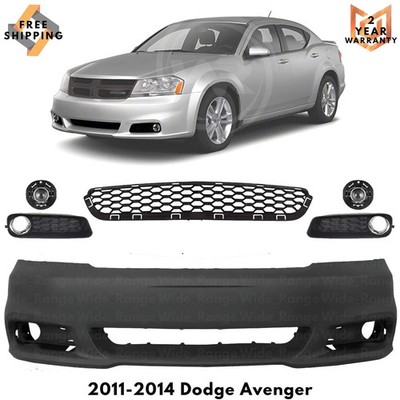 Front Bumper Cover Fascia & Fog Light Assembly Kit For 2011-2014 Dodge Avenger