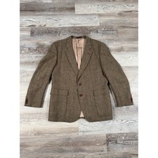 Vintage 90s English Manor Wool Herringbone Blazer Sport Coat Brown Men's Size 44