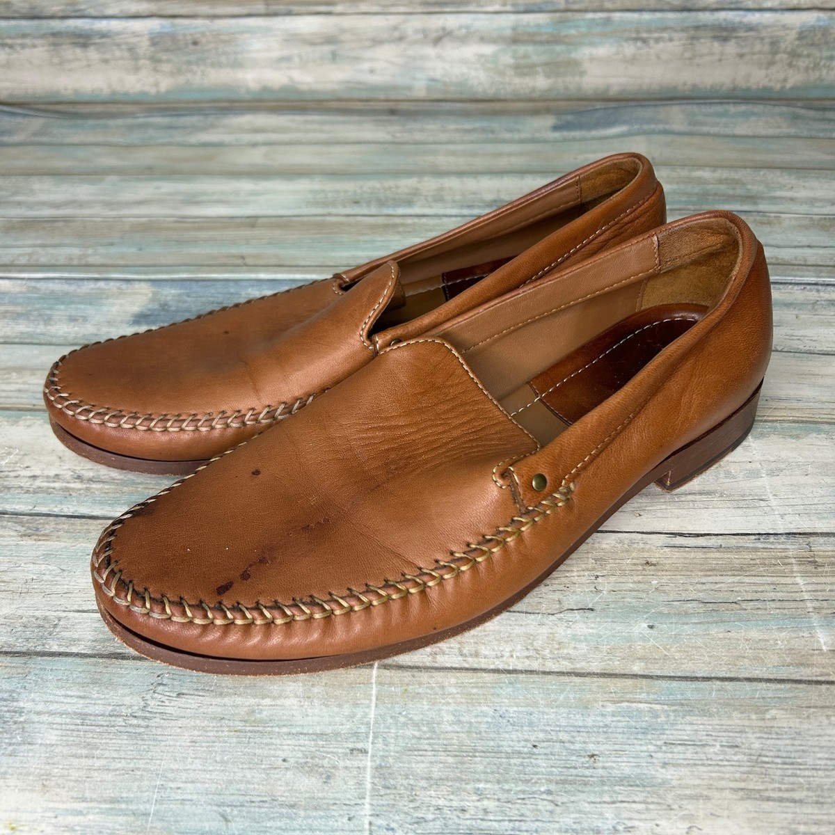 Trask Leather Loafers Size 10 Handsewn Brown Leather Slip On  display picture 2