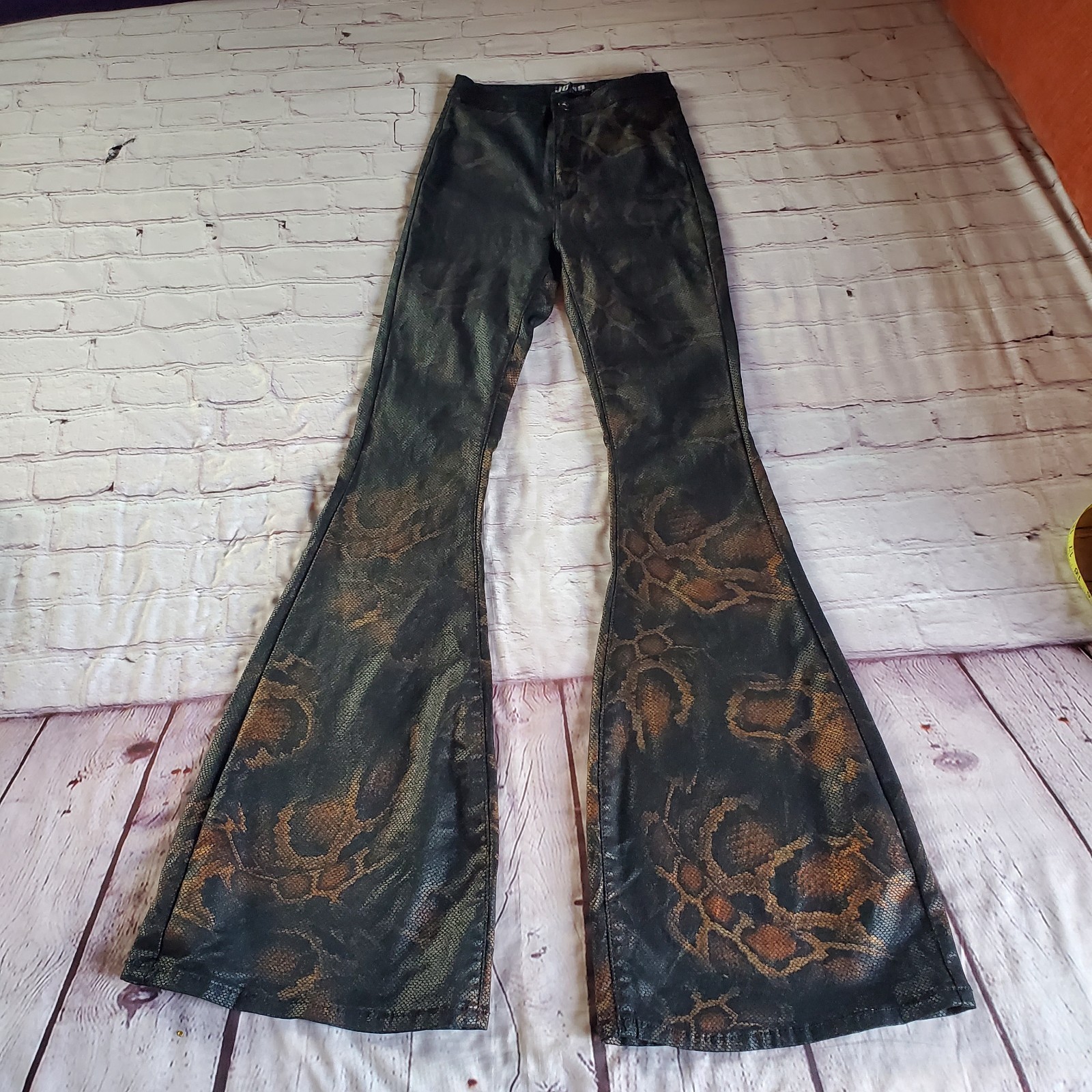 Jc Jq Faux Snake Leather Pants Flare High-rise Hippie Rock Punk Grunge Medium