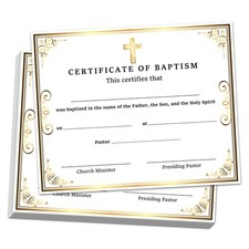 25 Pack 8x10 inch Gold Foil Baptism Certificates for Church Baby Dedication