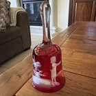 Vintage Fenton Mary Gregory Ruby Red Glass Bell Girl or Boy Hand Painted