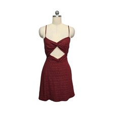 Anthropologie Burgundy Ribbed Cutout Twist Front Mini Dress Small Open Back Mens