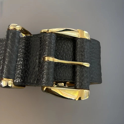Ceinture vintage Christian Dior grise boucle dorée