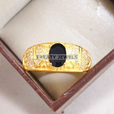 Black Onyx Oval Cut With 925 Silver Gold Plated Ring For Men's #A838