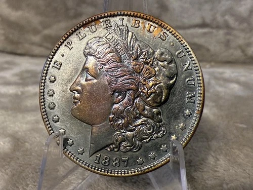 1887 SUPERB GEM BU MS MORGAN SILVER DOLLAR MONSTER RAINBOW TONER #2765