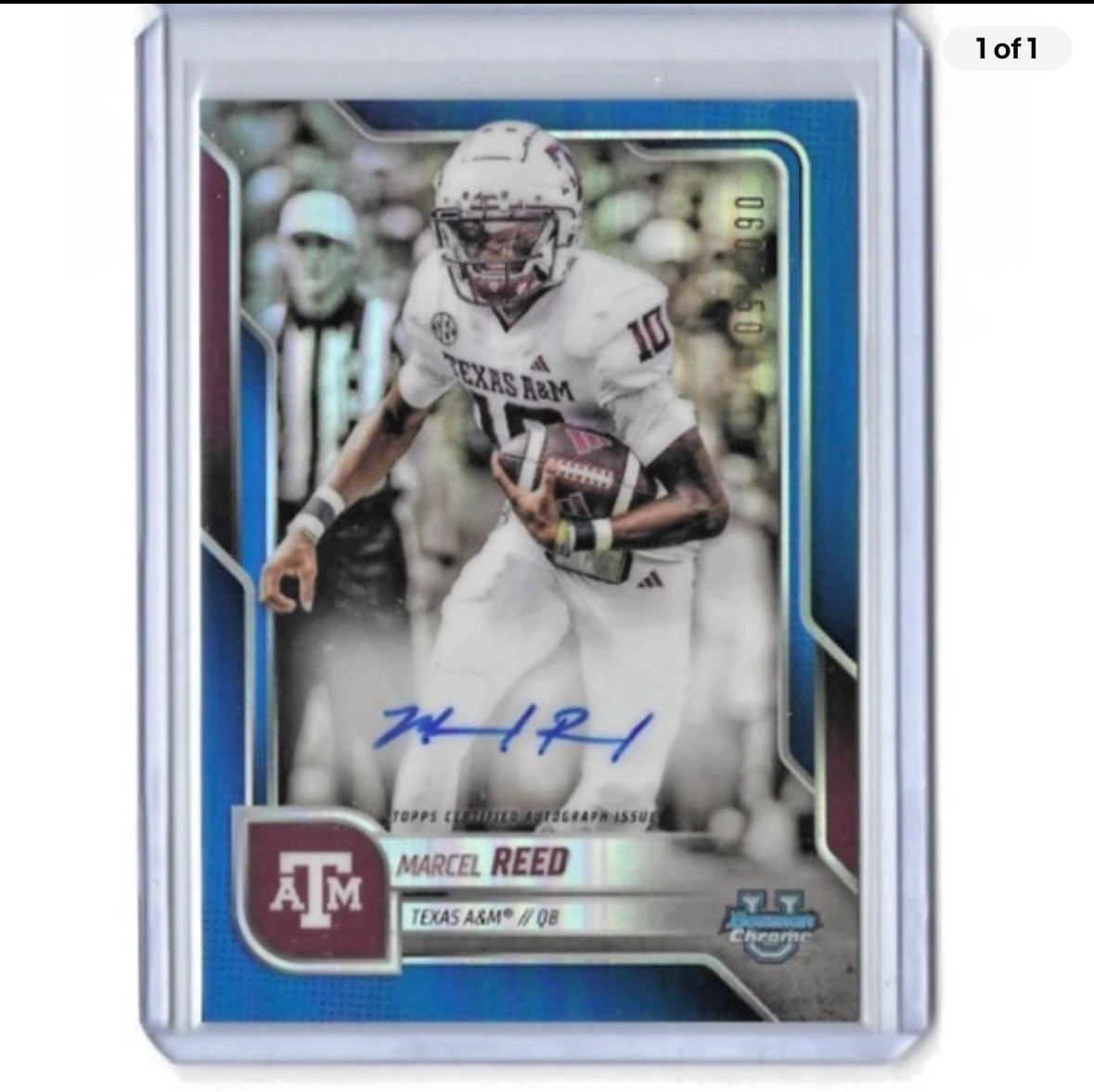 2025 Bowman Chrome U Marcel Reed TRUE BLUE Refractor ON CARD Auto /150 BCA-MRE