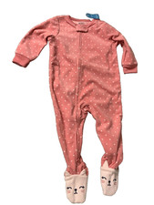 Carter Footed Fleece Pink Jumpsuit With White Polka Dots One Piece Outfit
