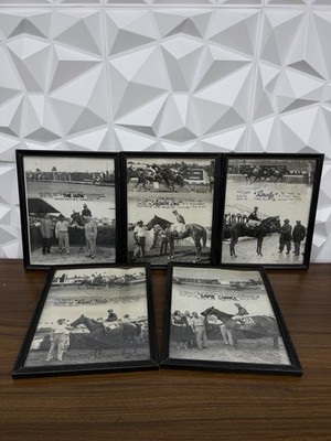 Vintage Horse Racing Photo Lot Framed Jockey Winners The Hon Game Chance +5