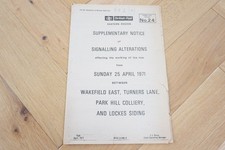 1971 Wakefield & Lockes Signal Box Railway Signalling Diagram Notice Map Eastern