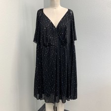 Shein Fit Faux Wrap Dress Women Plus Size 24/26 Black Short Sleeve Sequin V-Neck