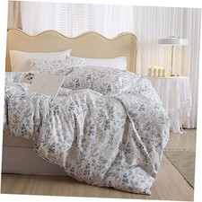 Blue Flower Duvet Cover Full Leaves Full 80" x 90" C1  Boho Blue Floral
