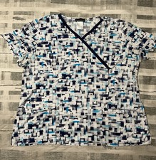 Women s Cherokee Scrub Top Size 2XL - Navy Turquoise Pattern