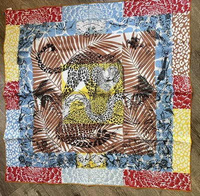 New Hermes Scarf Jungle Love silk 70 cm Carre bleu / brun / rouge