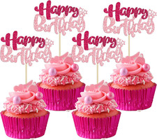 24Pcs Happy Birthday Cupcake Toppers Double Layer Glitter Happy Birthday Cake De