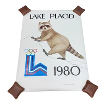 NEW OLD STOCK Lake Placid Winter Olympics 1980 Roni Raccoon Poster Still Rolled