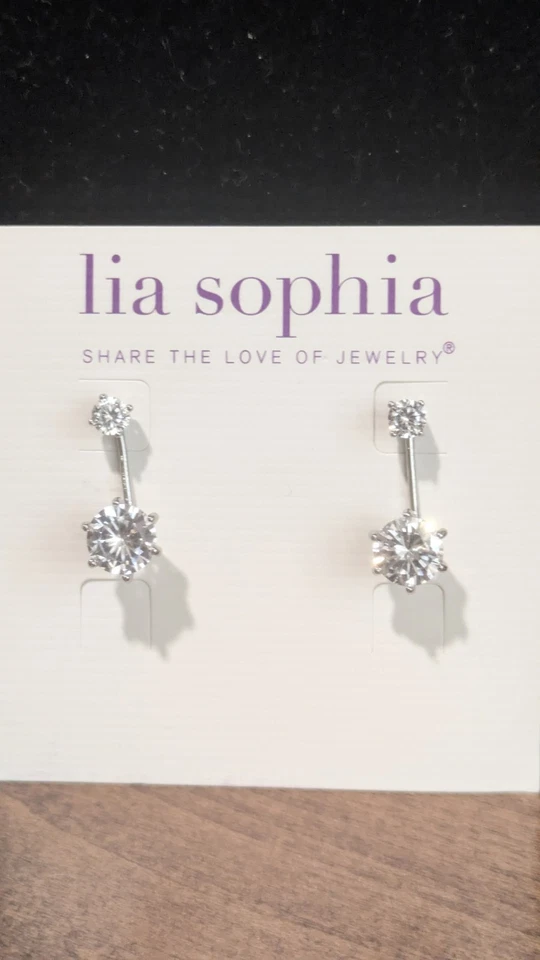Lia София серебристого тона w CZ пирсинг серьги гвоздики или подвеской в одной паре - трудно найти - Изображение 2 из 4