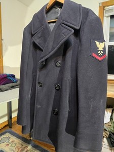 USN US Navy Pea Coat Wool Kersey Peacoat 38 Regular Vietnam War Era 1969